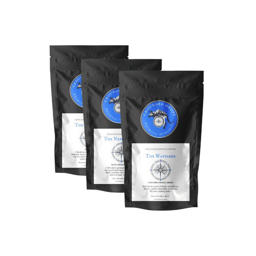 Grounded Drops drip coffee bag Sample Box, three pouches