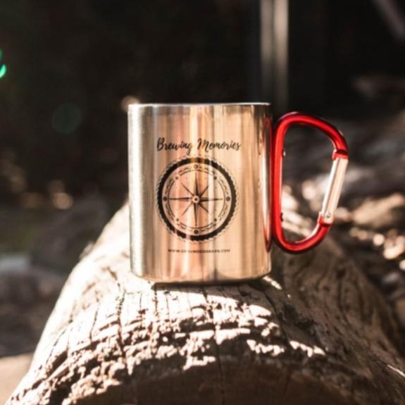 "Brewing Memories" - 300ml Stainless Steel Cup with Carabiner handle. - #Groundeddrops#