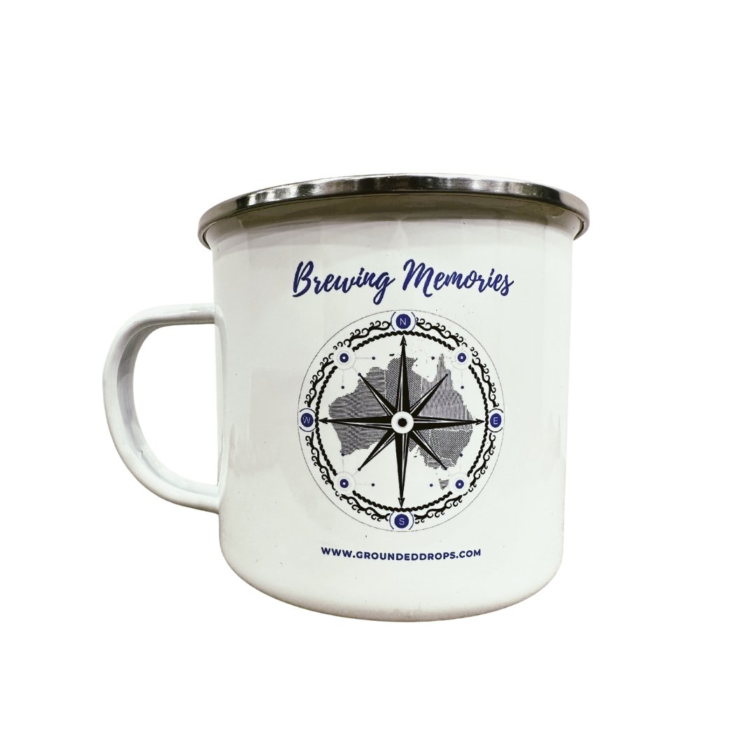 &quot;Brewing Memories&quot; - 500mL Enamel Mug - Design 2 - #Groundeddrops#
