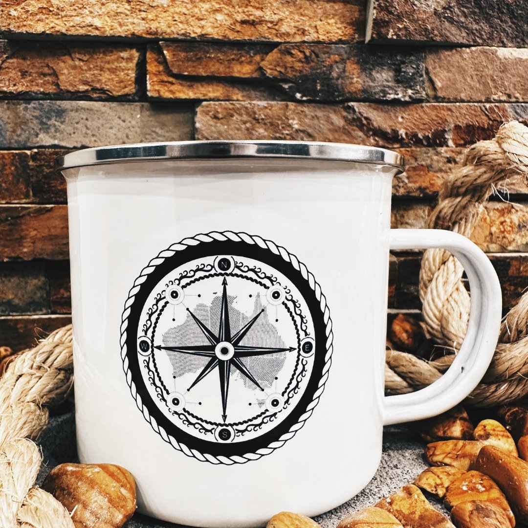 GD Kangaroo & Compass - 500mL Camping Enamel Mug - Design 3 - #Groundeddrops#