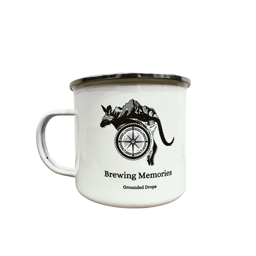 GD Kangaroo & Compass - 500mL Camping Enamel Mug - Design 3 - #Groundeddrops#