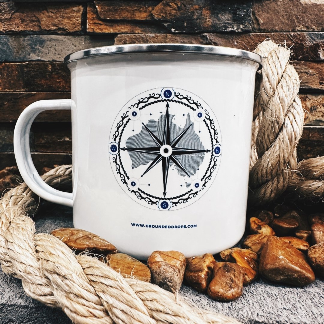 The GD Compass - 500mL Enamel Mug - Design 4 - #Groundeddrops#