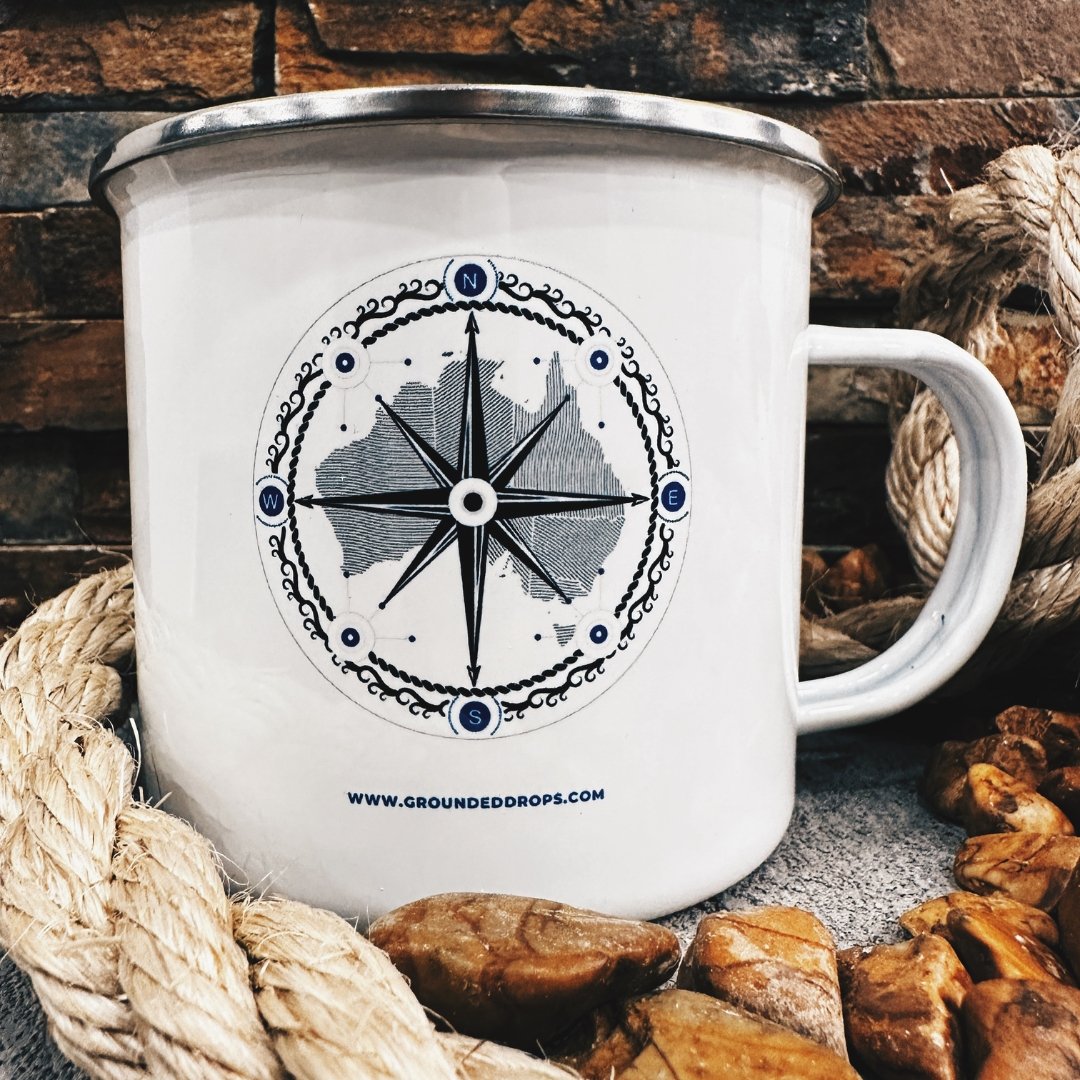 The GD Compass - 500mL Enamel Mug - Design 4 - #Groundeddrops#